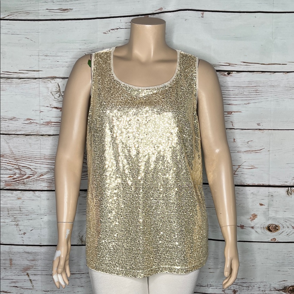 Isaac Mizrahi Live! Size 2X Gold Sequin - Velvet Scoop Neck Tank Top Blouse